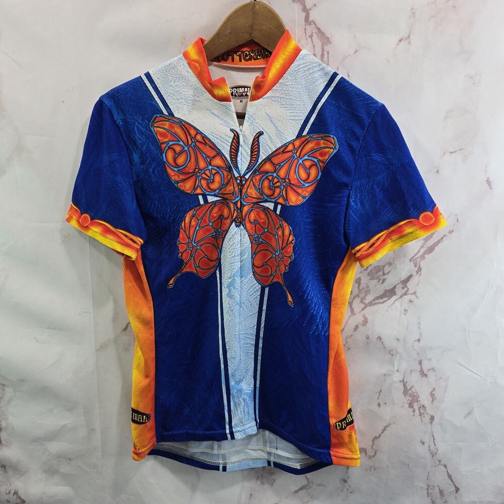 Primal Cycling Jersey Womens Medium Moth Butterfly Orange Blue Bike Pocket Zip
